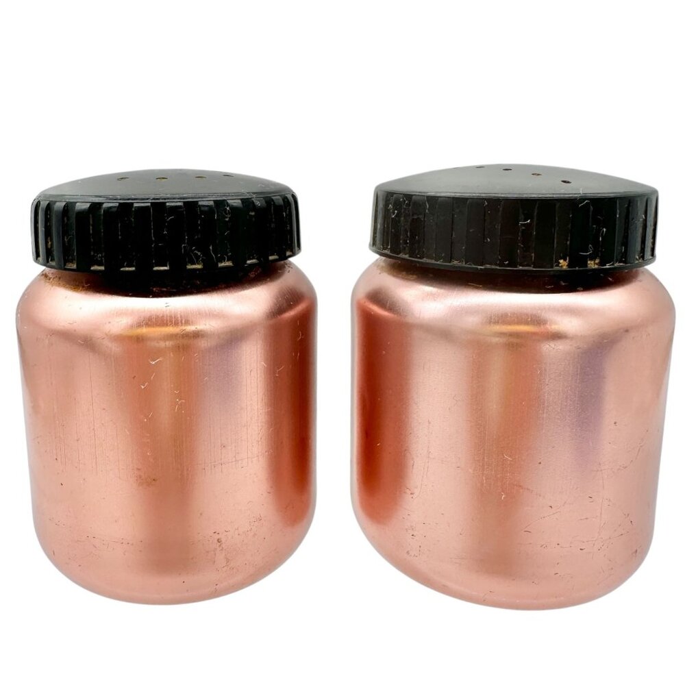 Vintage Color Craft Copper Salt & Pepper Shakers With Black Plastic Lids
